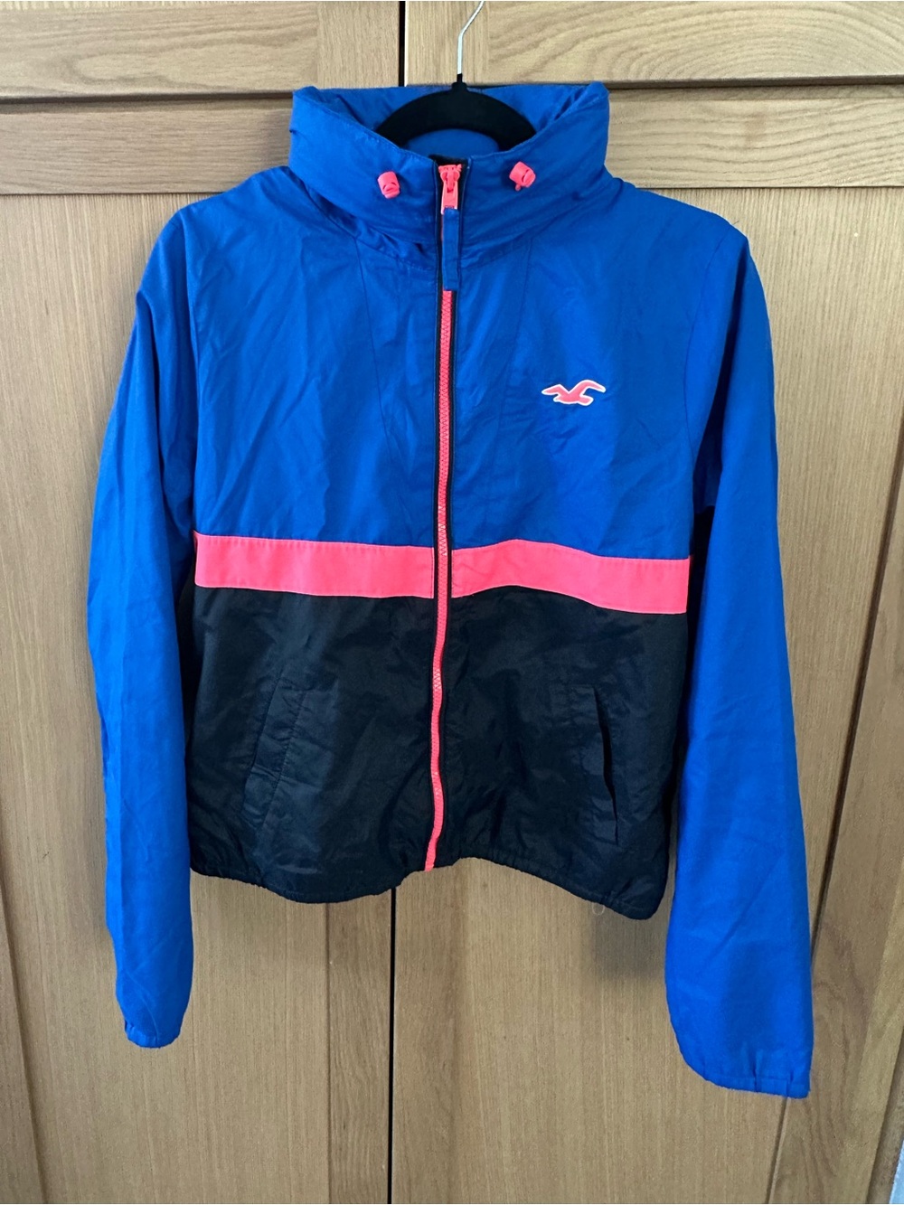 Hollister Blue, Black & Pink Colorblock Windbreaker